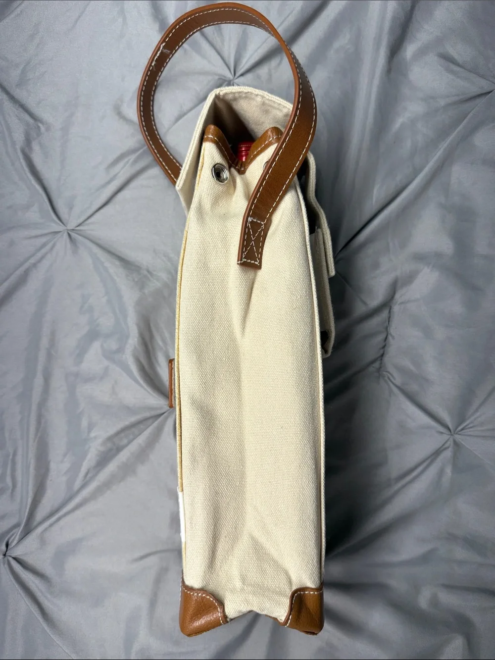 Alphia - Cream Canvas & Brown Leather Insulated Wine Bottle Carrier